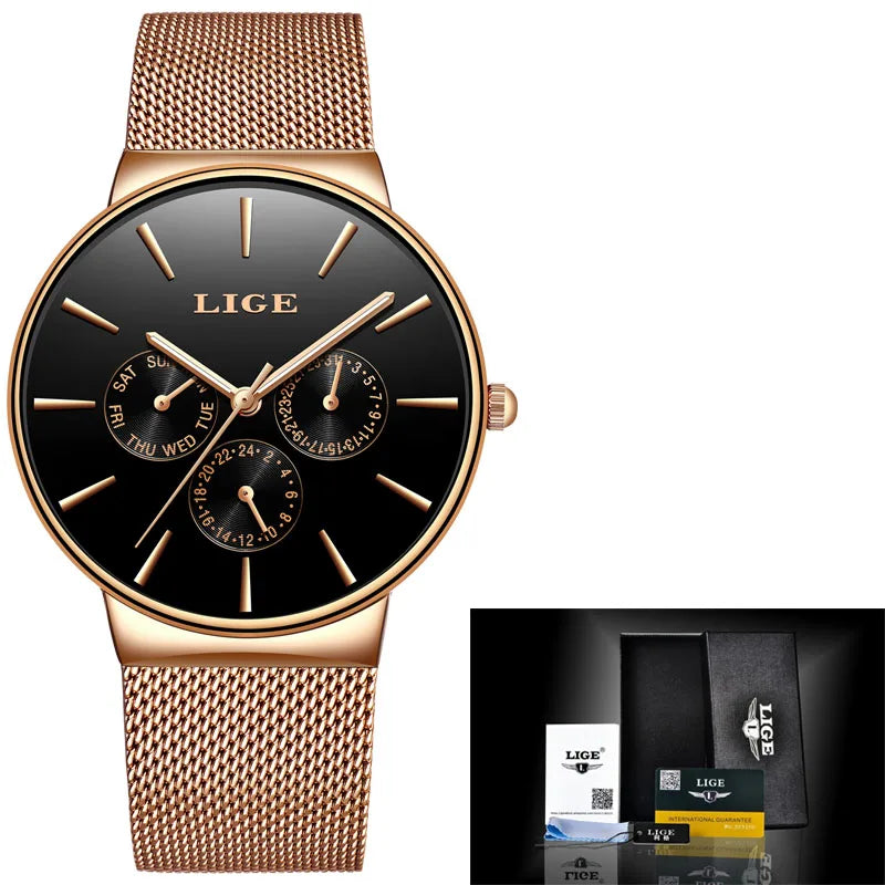 LIGE Classic Women's Rose Gold Quartz Watch