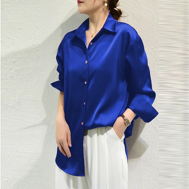 Women’s Satin Glossy Long Sleeve Shirt