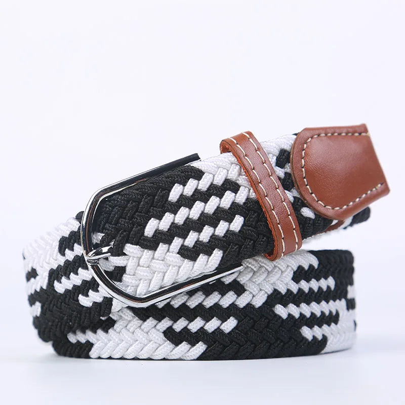 Unisex Casual Knitted Stretch Belt – Woven Canvas, Elastic, Pin Buckle