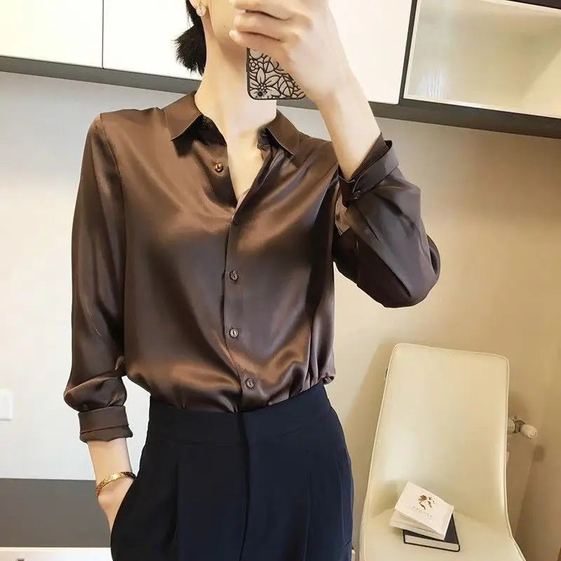 Women’s Satin Glossy Long Sleeve Shirt