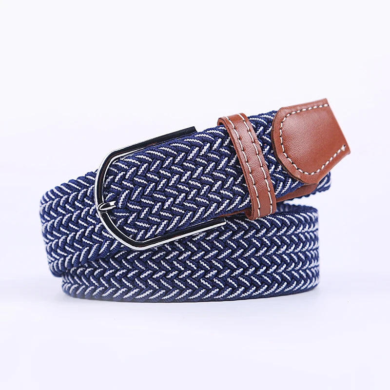 Unisex Casual Knitted Stretch Belt – Woven Canvas, Elastic, Pin Buckle