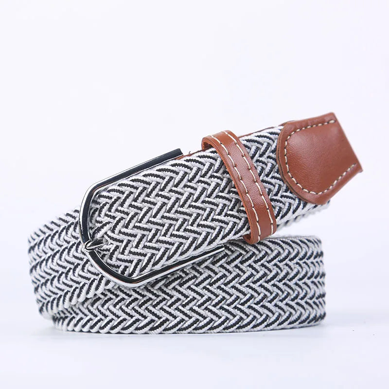 Unisex Casual Knitted Stretch Belt – Woven Canvas, Elastic, Pin Buckle