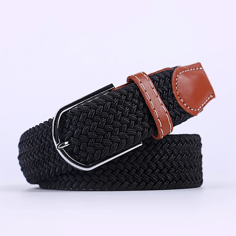 Unisex Casual Knitted Stretch Belt – Woven Canvas, Elastic, Pin Buckle