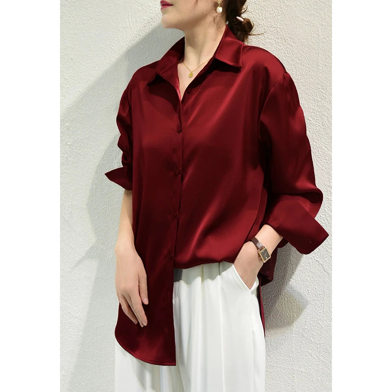 Women’s Satin Glossy Long Sleeve Shirt