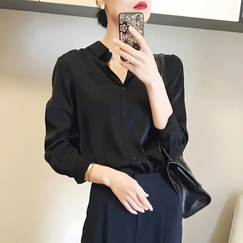 Women’s Satin Glossy Long Sleeve Shirt