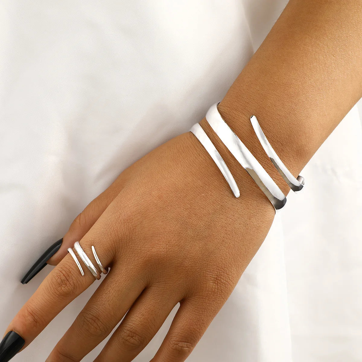 Women's Geometric Cuff Bracelet & Ring Set