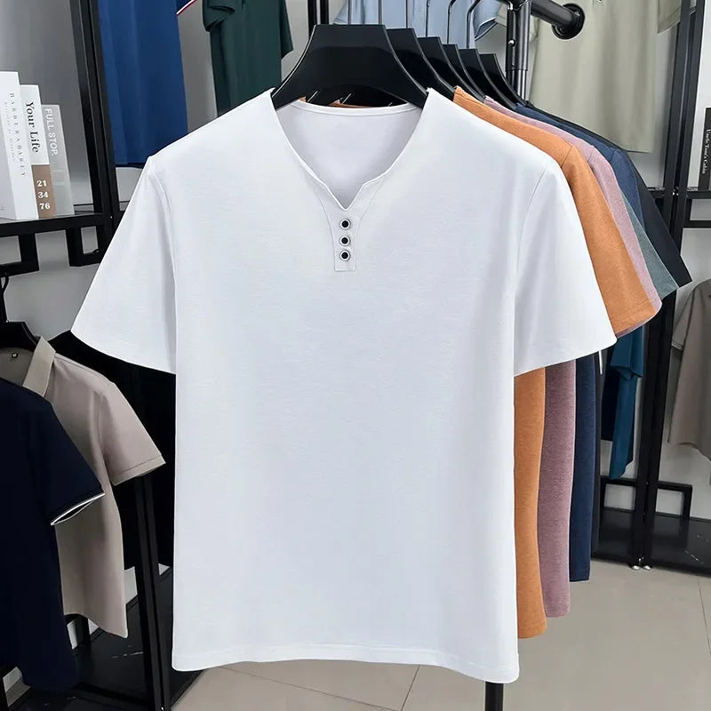 Men’s V-Neck 3-Button Casual T-shirt