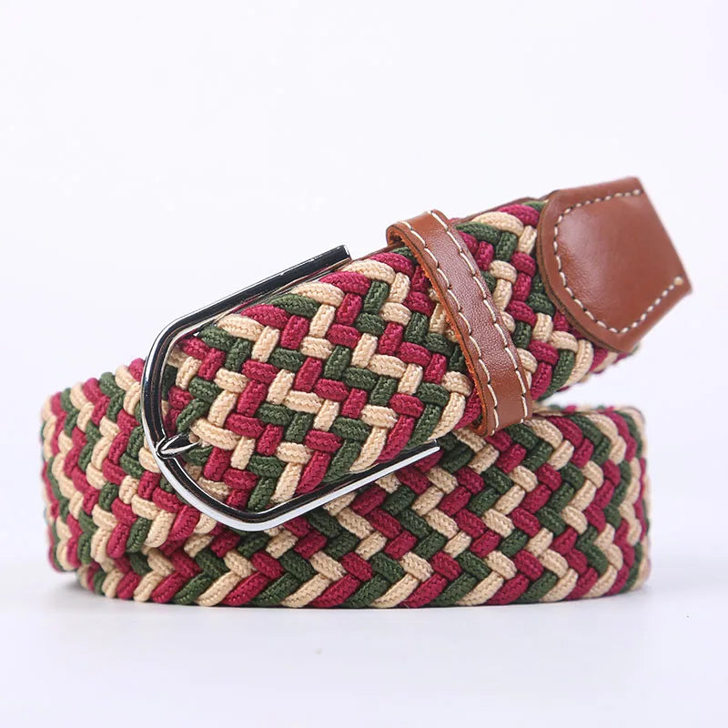 Unisex Casual Knitted Stretch Belt – Woven Canvas, Elastic, Pin Buckle