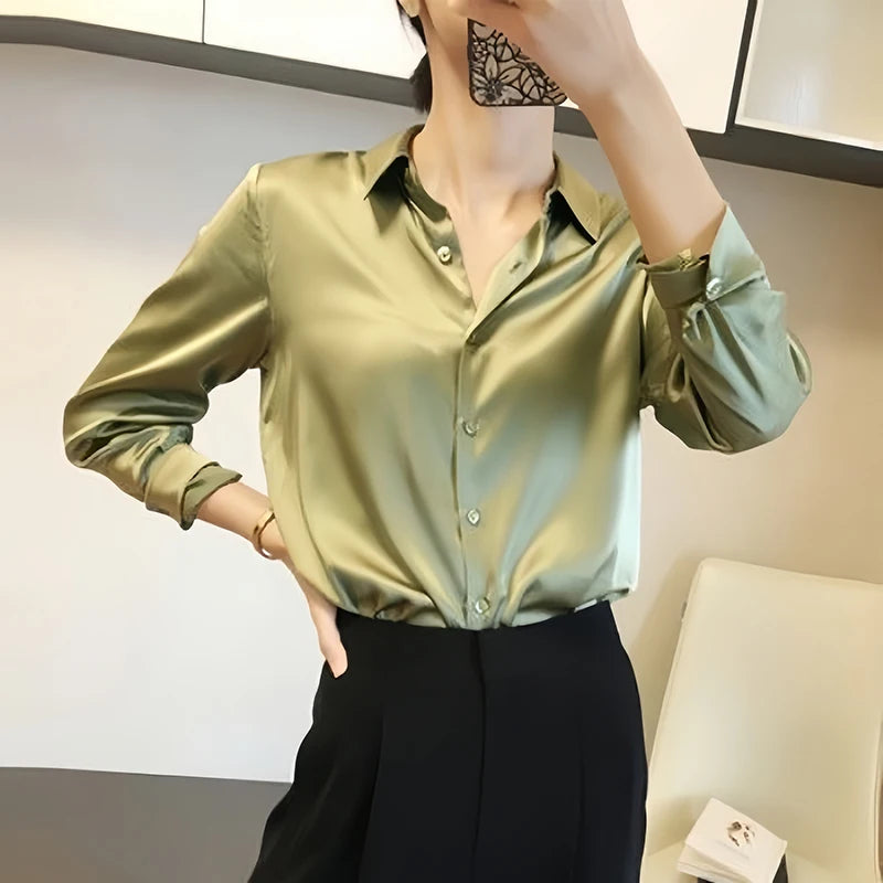 Women’s Satin Glossy Long Sleeve Shirt