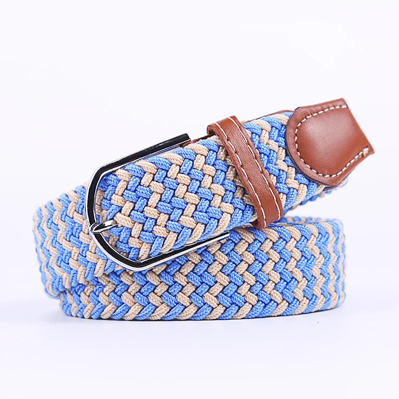 Unisex Casual Knitted Stretch Belt – Woven Canvas, Elastic, Pin Buckle