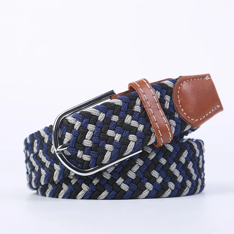 Unisex Casual Knitted Stretch Belt – Woven Canvas, Elastic, Pin Buckle