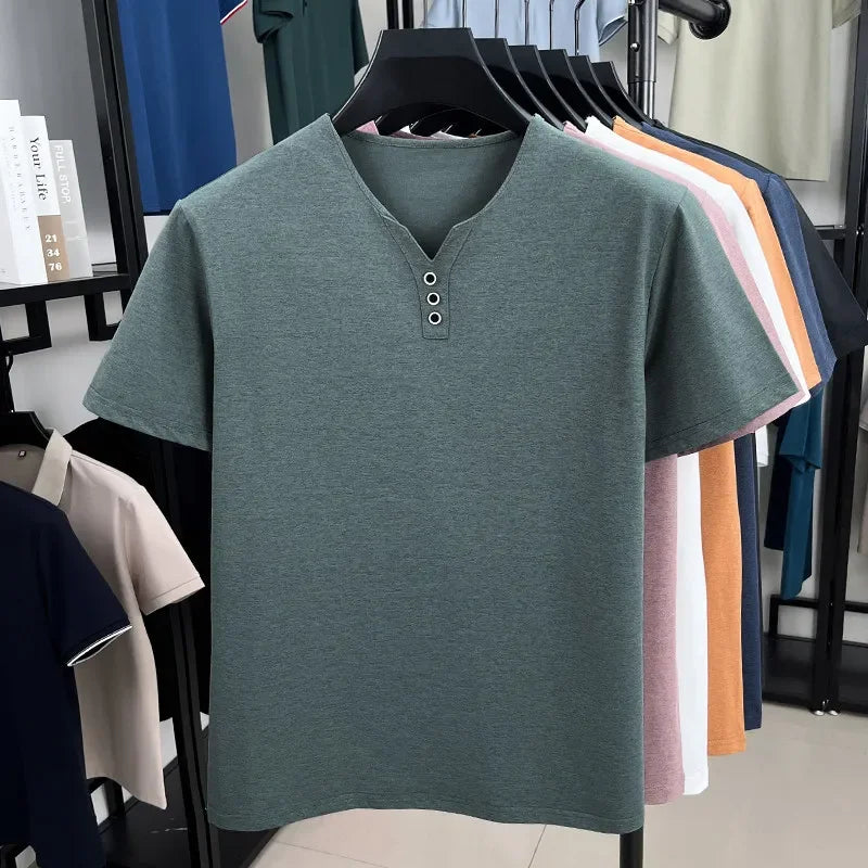 Men’s V-Neck 3-Button Casual T-shirt