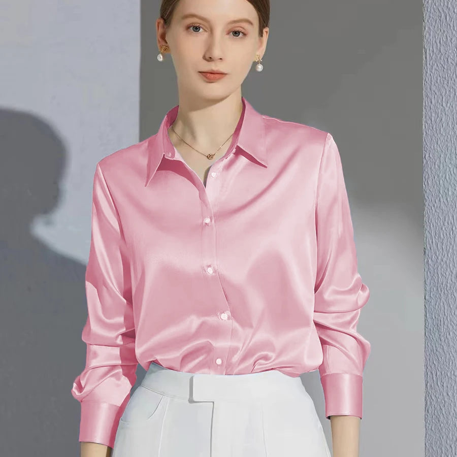 Women’s Satin Glossy Long Sleeve Shirt