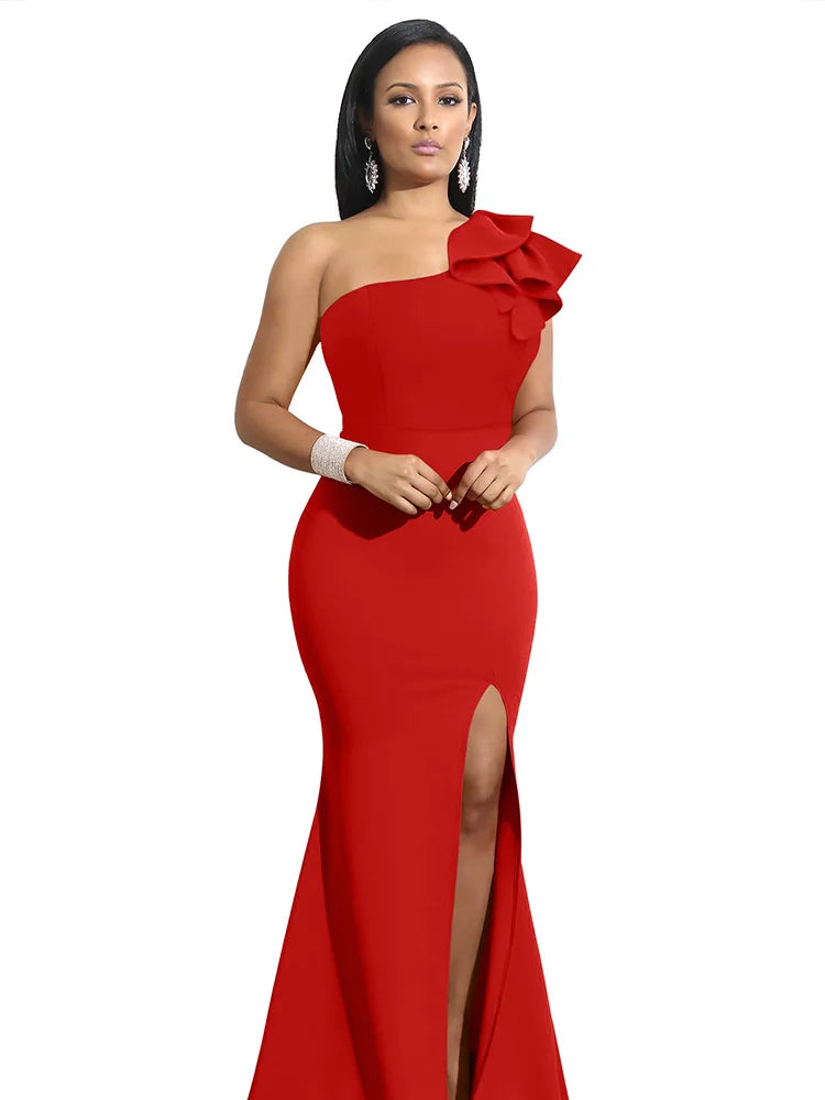 One-Shoulder Split Dress Sleeveless Sexy Style