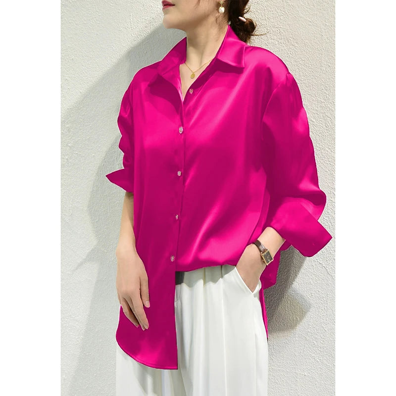 Women’s Satin Glossy Long Sleeve Shirt