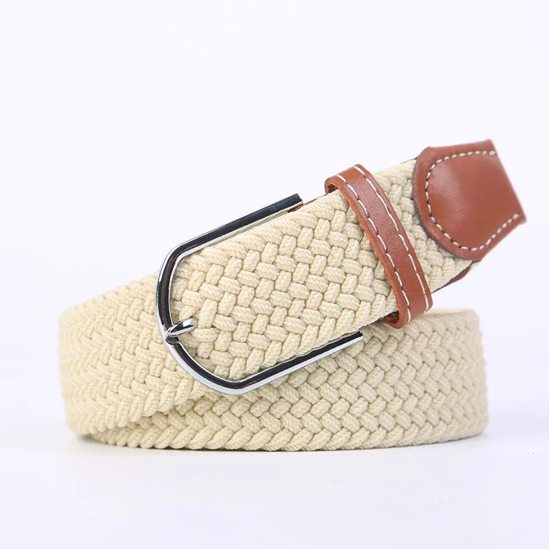 Unisex Casual Knitted Stretch Belt – Woven Canvas, Elastic, Pin Buckle