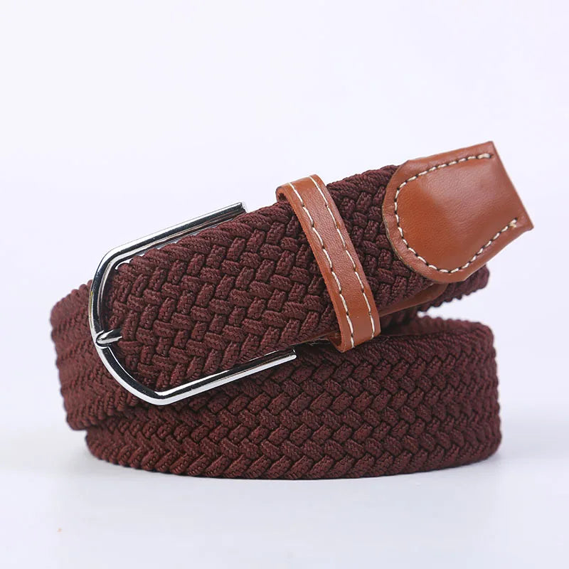 Unisex Casual Knitted Stretch Belt – Woven Canvas, Elastic, Pin Buckle