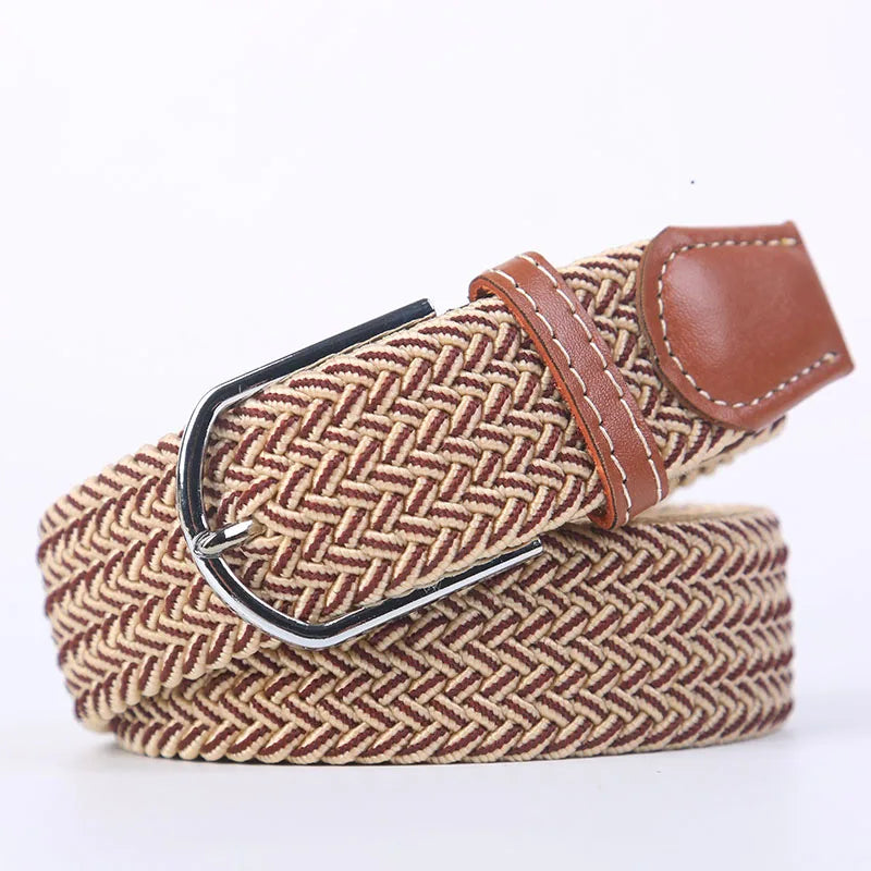 Unisex Casual Knitted Stretch Belt – Woven Canvas, Elastic, Pin Buckle