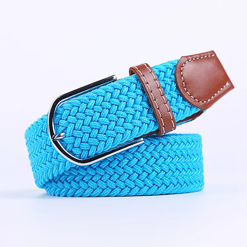 Unisex Casual Knitted Stretch Belt – Woven Canvas, Elastic, Pin Buckle