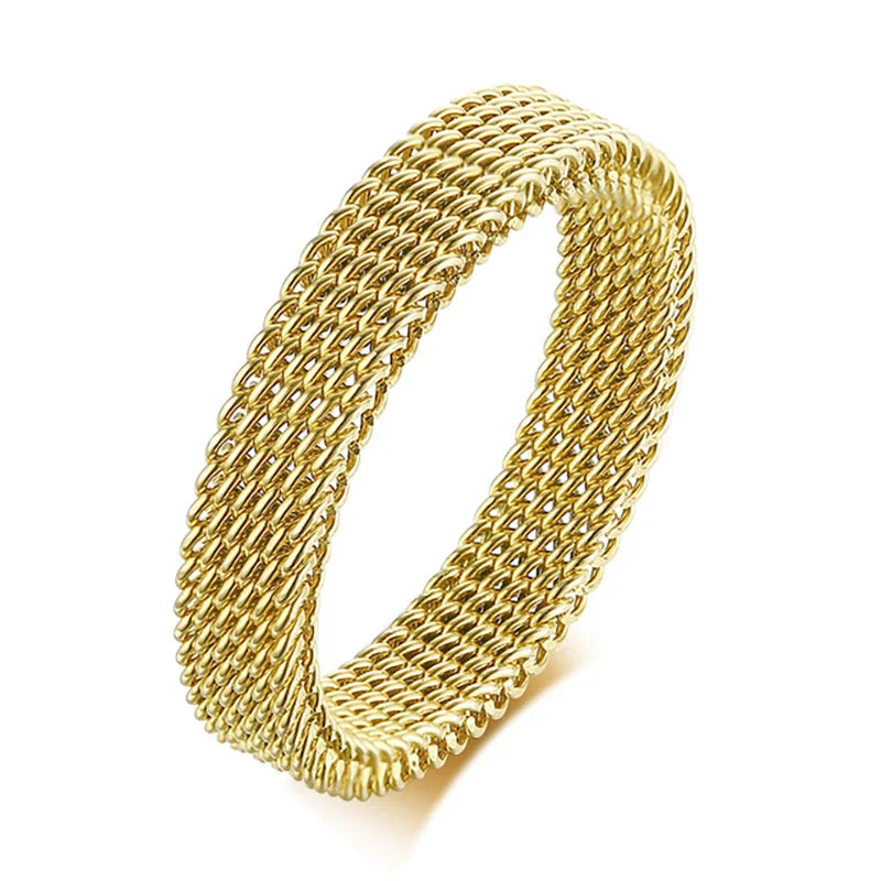 2025 Fashion New Mens Modern Stainless Steel Mesh Band Ring 4mm 8mm Wide For Men Women Retro Jewelry Gift Wholesale