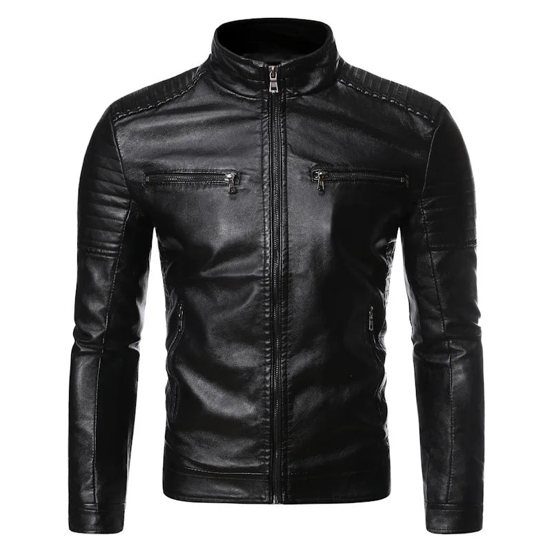 Men’s Striped PU Leather Jacket
