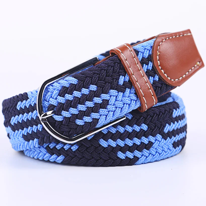 Unisex Casual Knitted Stretch Belt – Woven Canvas, Elastic, Pin Buckle