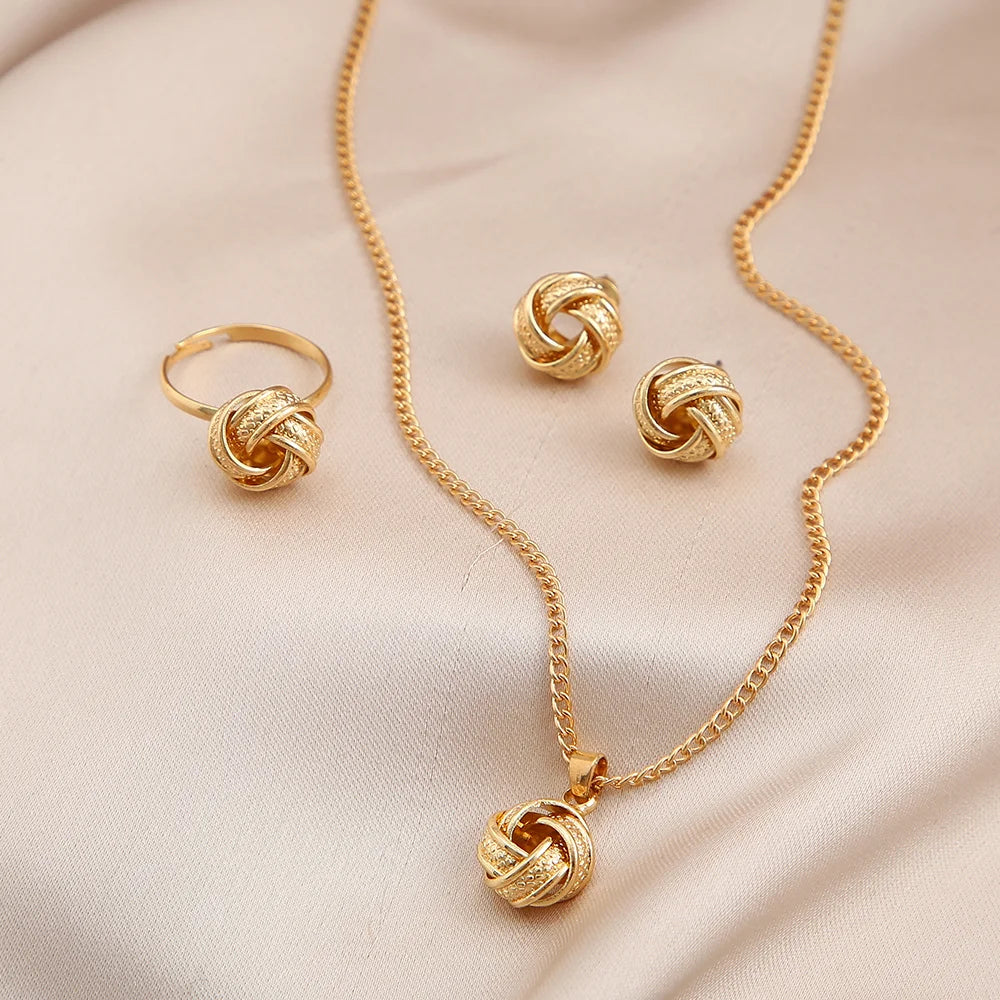 Lucky Knot Jewelry Set – Earrings, Necklace & Ring