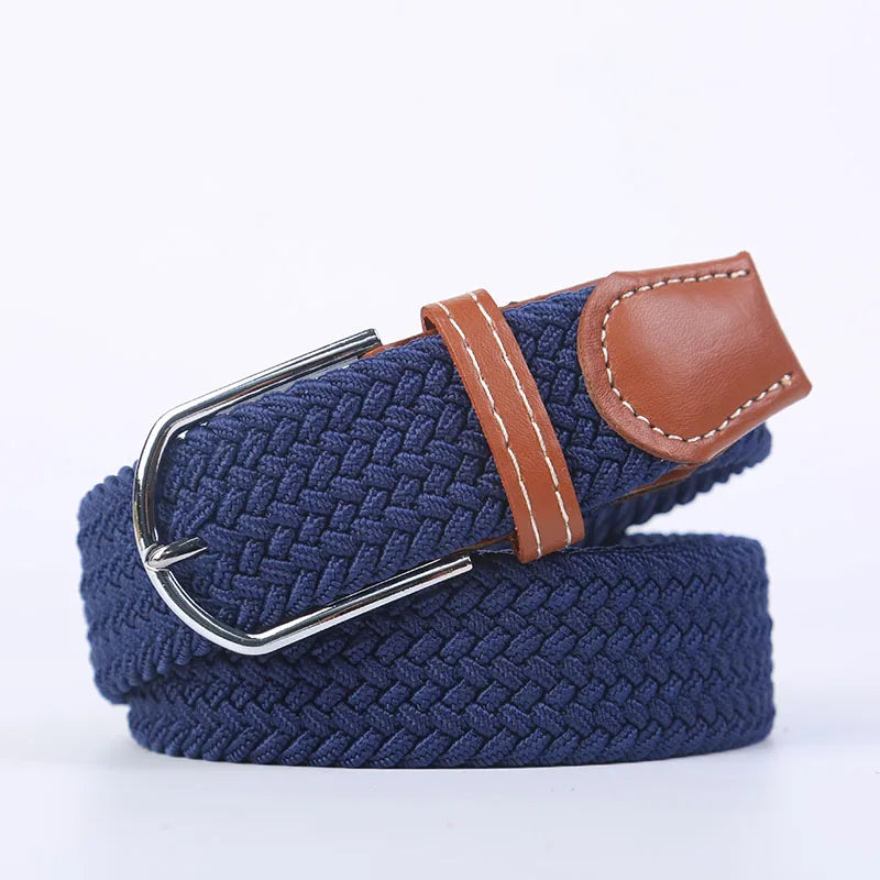 Unisex Casual Knitted Stretch Belt – Woven Canvas, Elastic, Pin Buckle