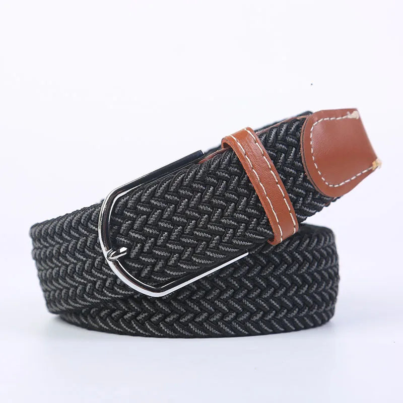 Unisex Casual Knitted Stretch Belt – Woven Canvas, Elastic, Pin Buckle
