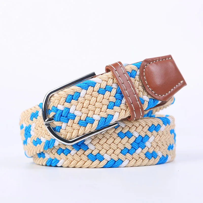 Unisex Casual Knitted Stretch Belt – Woven Canvas, Elastic, Pin Buckle