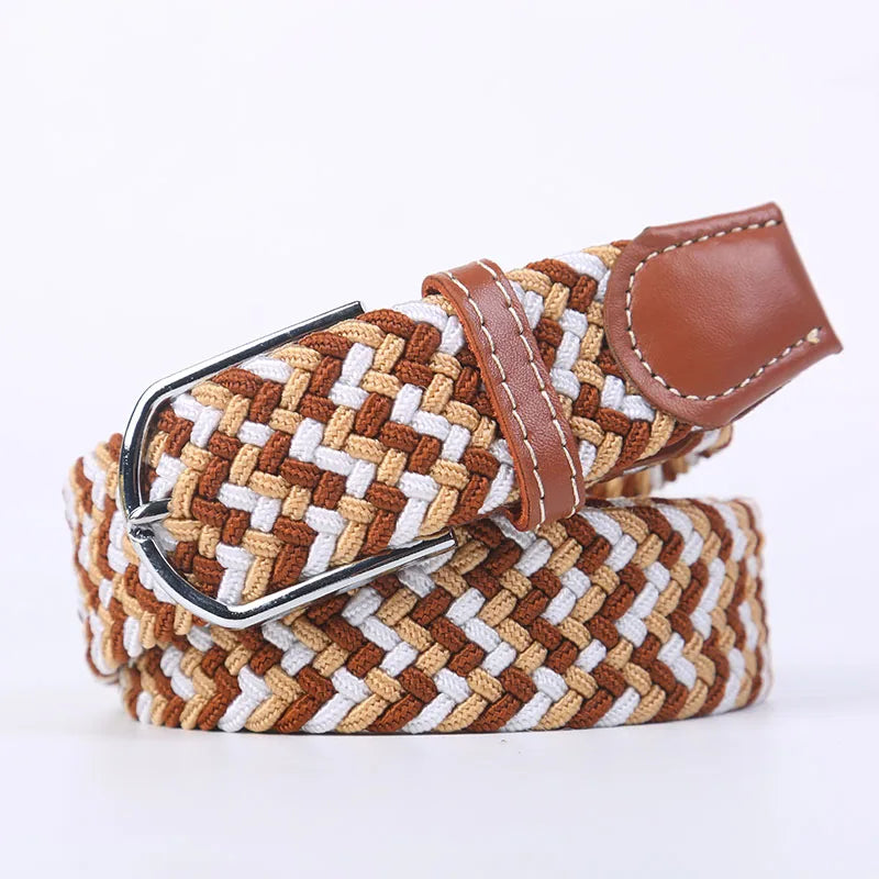 Unisex Casual Knitted Stretch Belt – Woven Canvas, Elastic, Pin Buckle