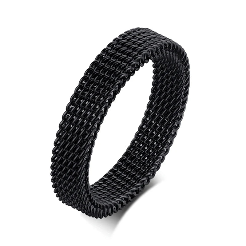 2025 Fashion New Mens Modern Stainless Steel Mesh Band Ring 4mm 8mm Wide For Men Women Retro Jewelry Gift Wholesale