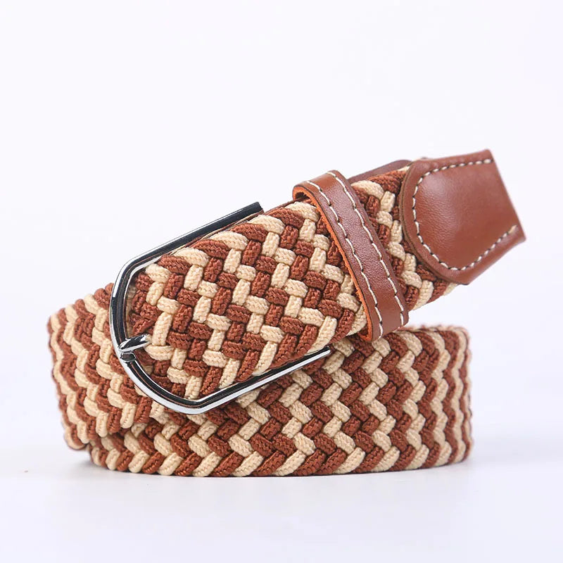 Unisex Casual Knitted Stretch Belt – Woven Canvas, Elastic, Pin Buckle