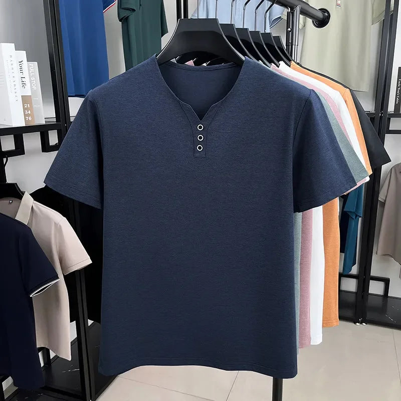 Men’s V-Neck 3-Button Casual T-shirt