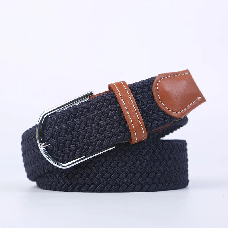 Unisex Casual Knitted Stretch Belt – Woven Canvas, Elastic, Pin Buckle