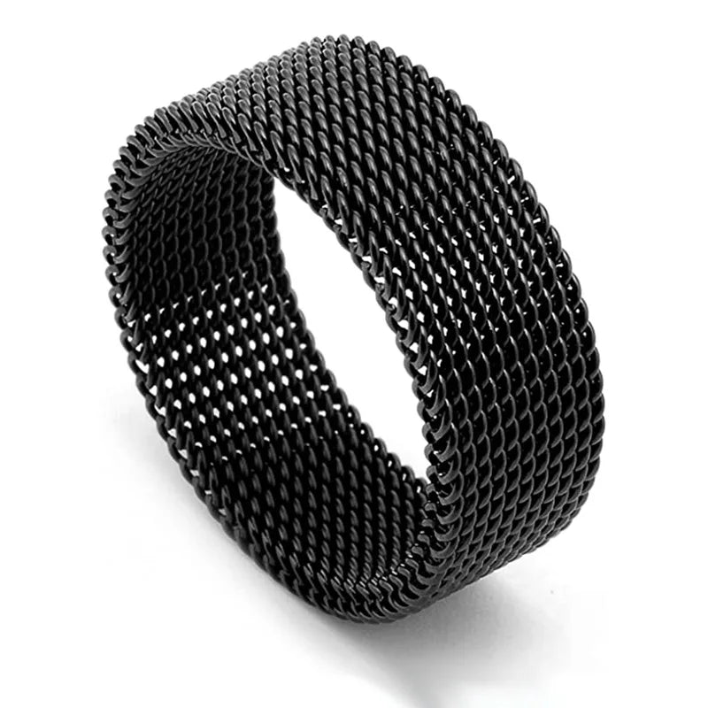 2025 Fashion New Mens Modern Stainless Steel Mesh Band Ring 4mm 8mm Wide For Men Women Retro Jewelry Gift Wholesale