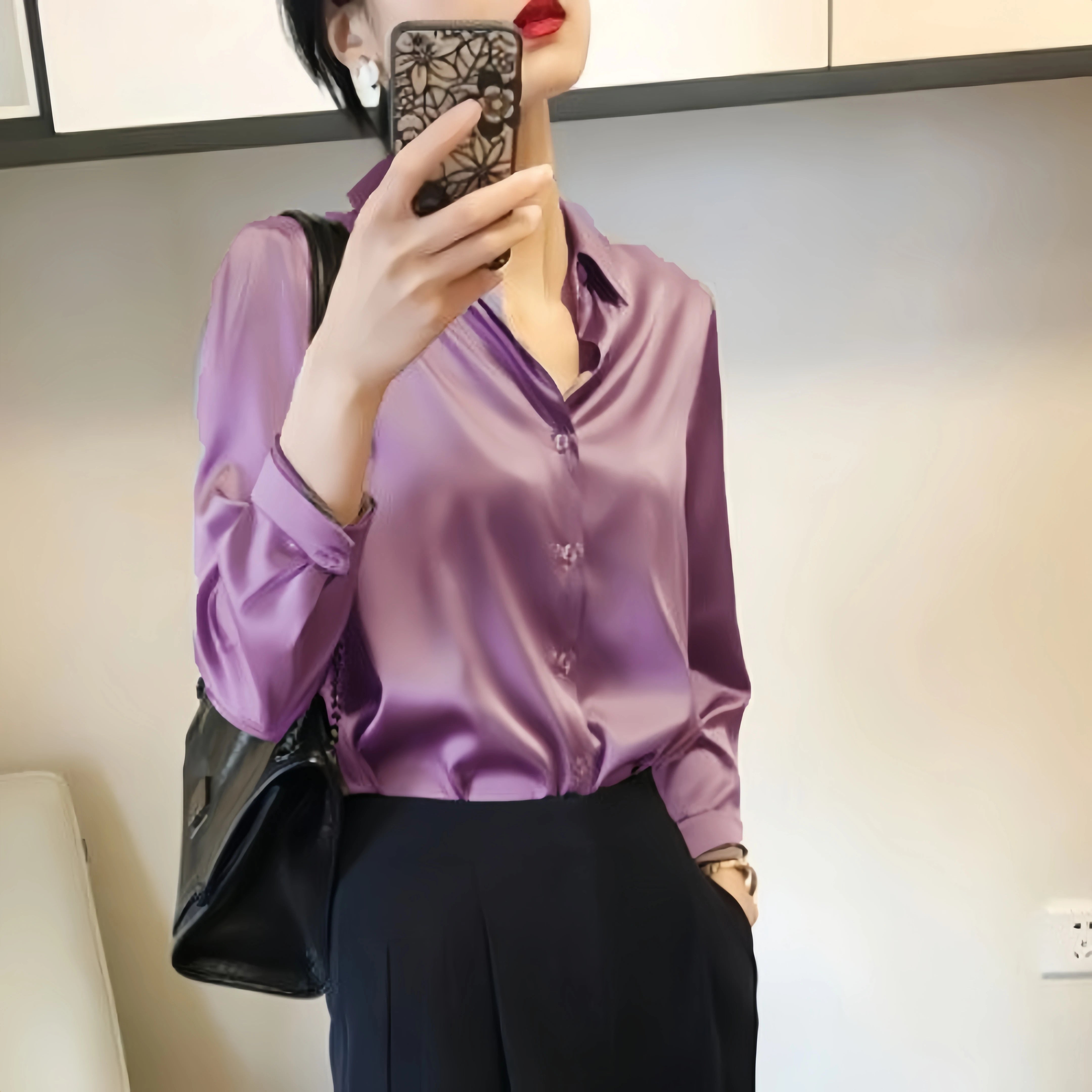 Women’s Satin Glossy Long Sleeve Shirt