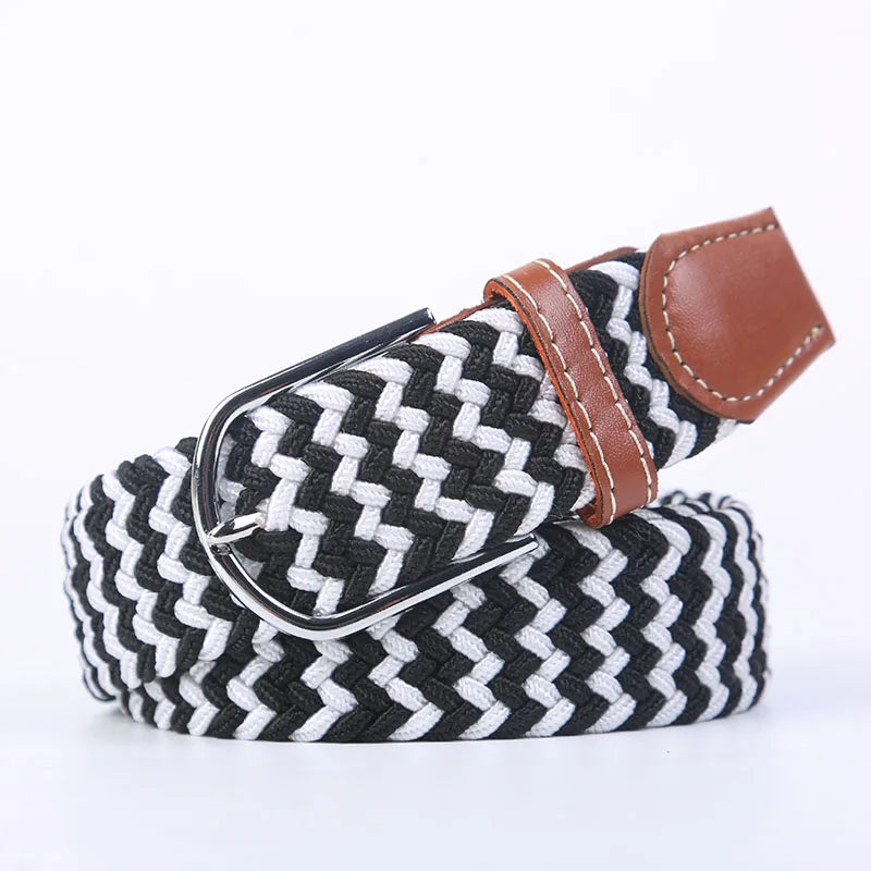Unisex Casual Knitted Stretch Belt – Woven Canvas, Elastic, Pin Buckle