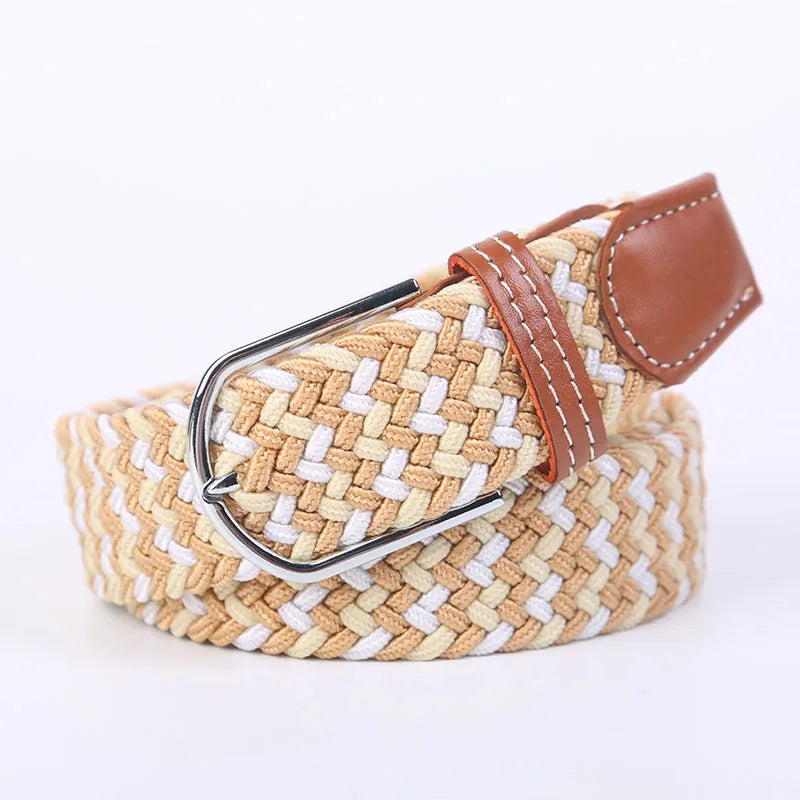 Unisex Casual Knitted Stretch Belt – Woven Canvas, Elastic, Pin Buckle