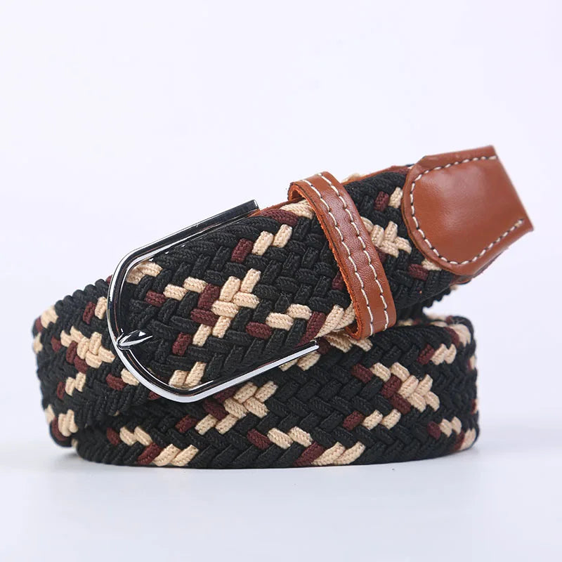 Unisex Casual Knitted Stretch Belt – Woven Canvas, Elastic, Pin Buckle