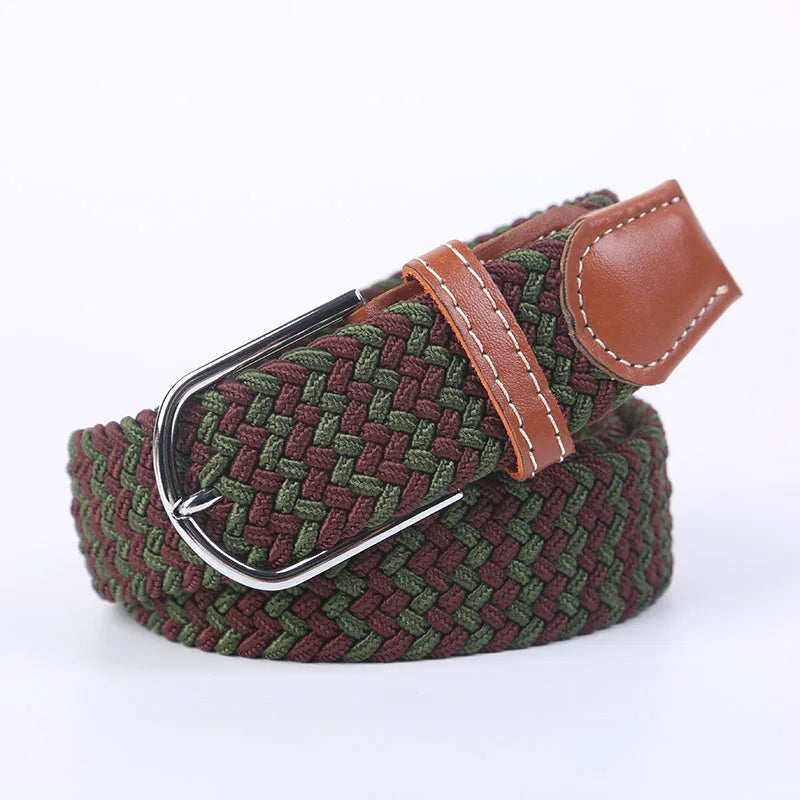Unisex Casual Knitted Stretch Belt – Woven Canvas, Elastic, Pin Buckle