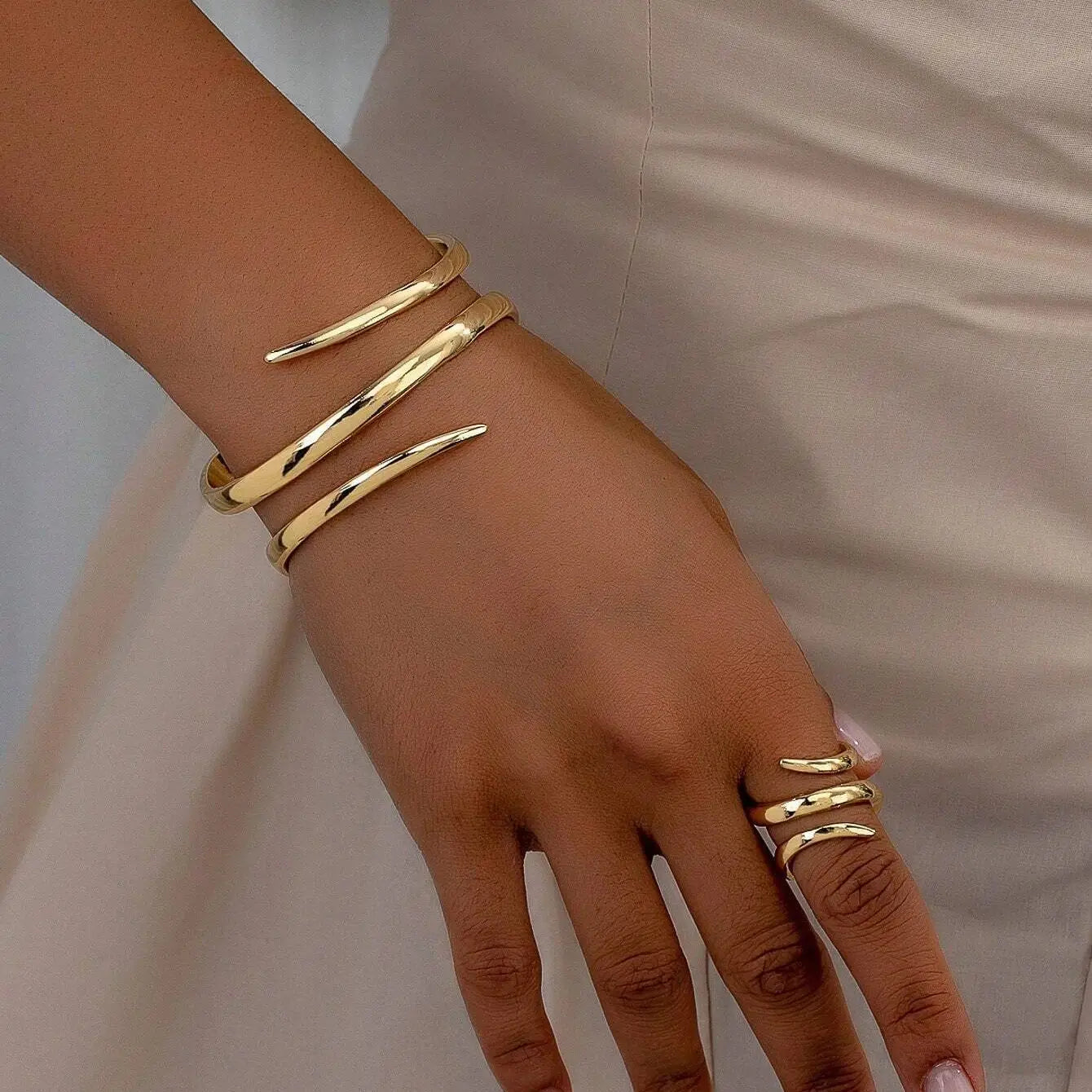 Women's Geometric Cuff Bracelet & Ring Set