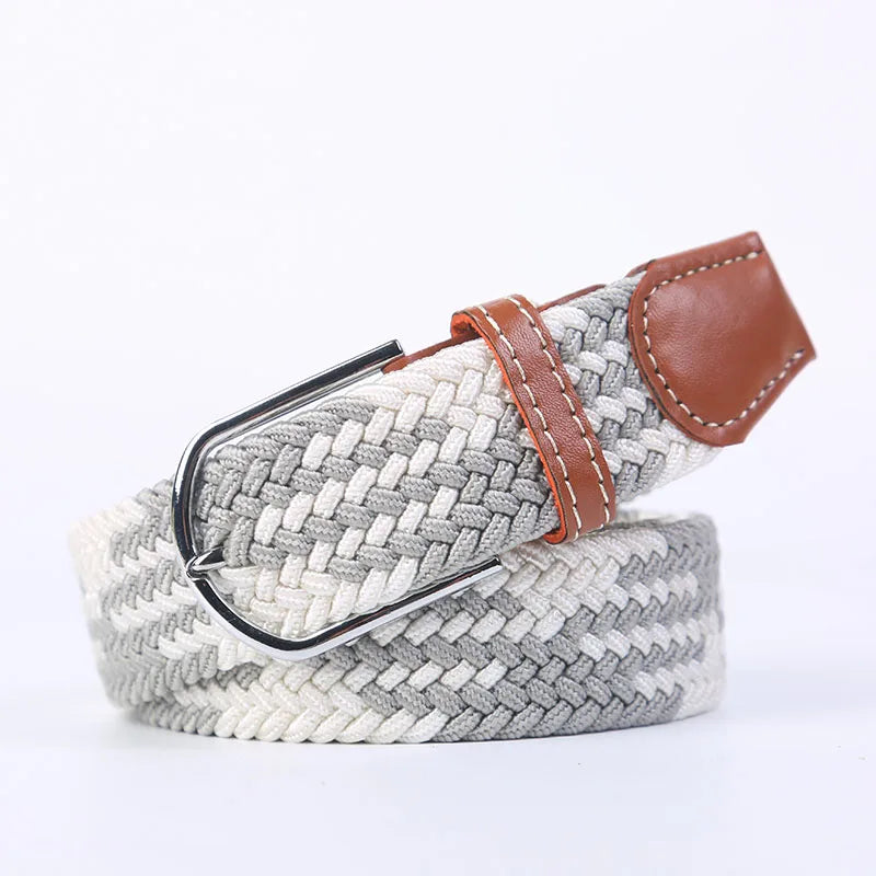 Unisex Casual Knitted Stretch Belt – Woven Canvas, Elastic, Pin Buckle