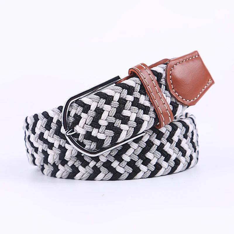 Unisex Casual Knitted Stretch Belt – Woven Canvas, Elastic, Pin Buckle