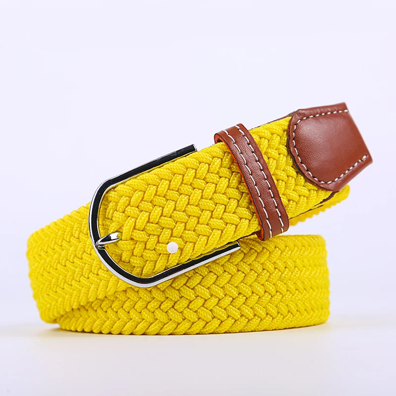 Unisex Casual Knitted Stretch Belt – Woven Canvas, Elastic, Pin Buckle