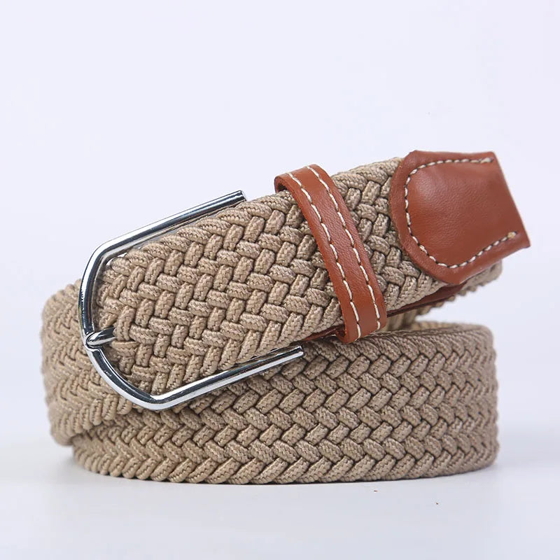 Unisex Casual Knitted Stretch Belt – Woven Canvas, Elastic, Pin Buckle
