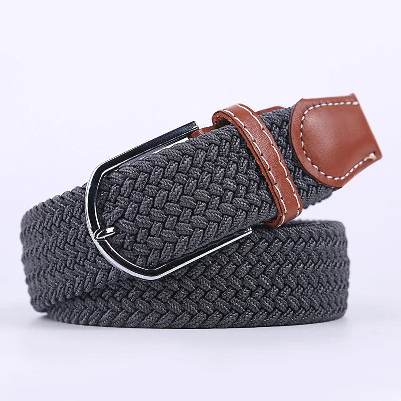 Unisex Casual Knitted Stretch Belt – Woven Canvas, Elastic, Pin Buckle