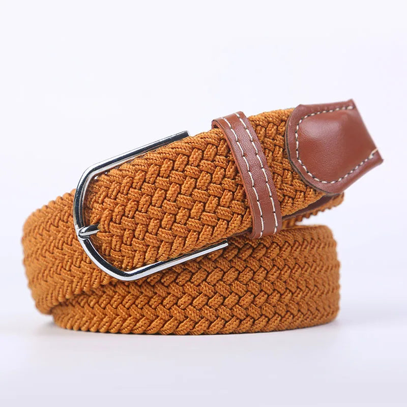 Unisex Casual Knitted Stretch Belt – Woven Canvas, Elastic, Pin Buckle