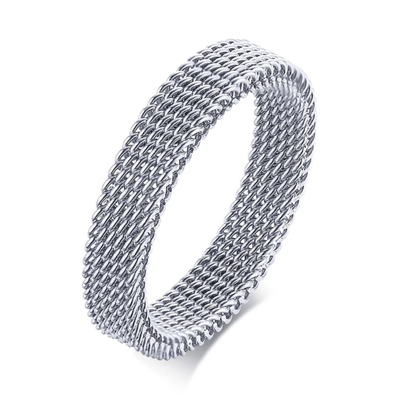 2025 Fashion New Mens Modern Stainless Steel Mesh Band Ring 4mm 8mm Wide For Men Women Retro Jewelry Gift Wholesale