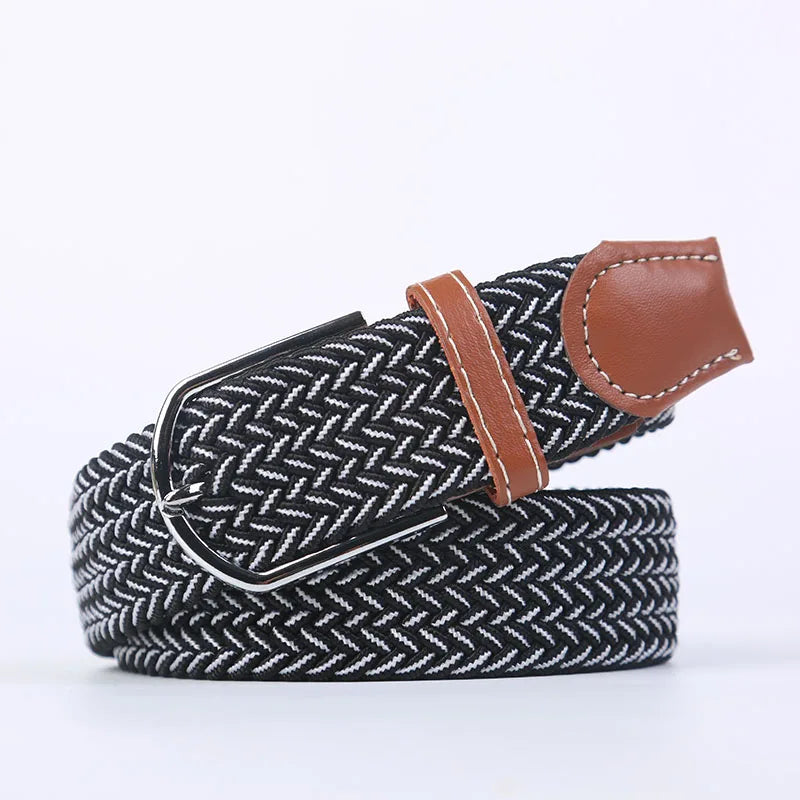 Unisex Casual Knitted Stretch Belt – Woven Canvas, Elastic, Pin Buckle